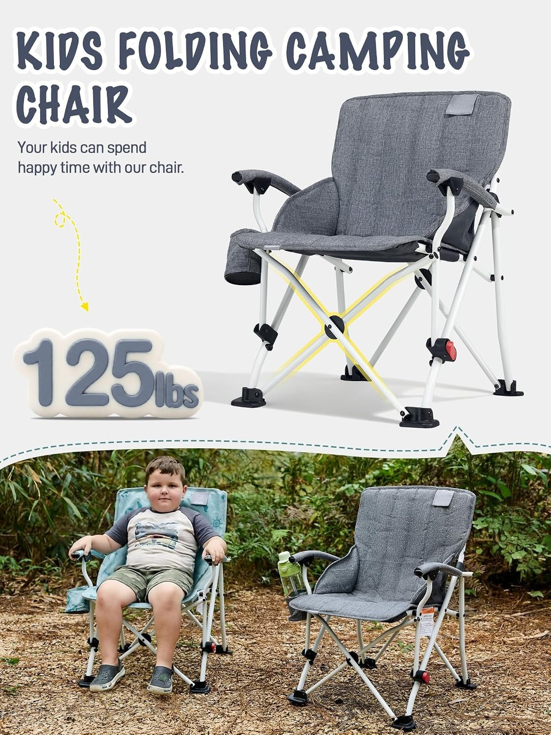 Grey Adjustable Folding Reclining Camping Chair