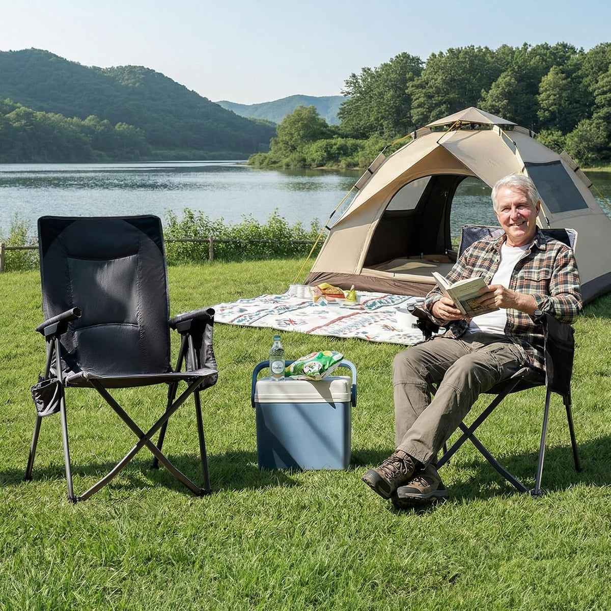 Grey Adjustable Folding Reclining Camping Chair