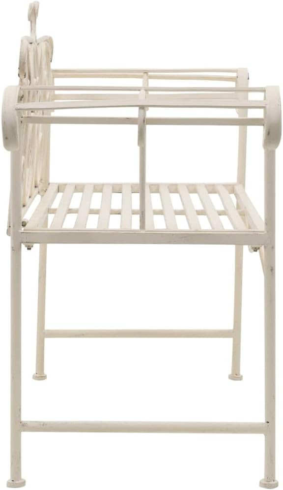 Antique White Scroll Vintage Metal Garden Bench