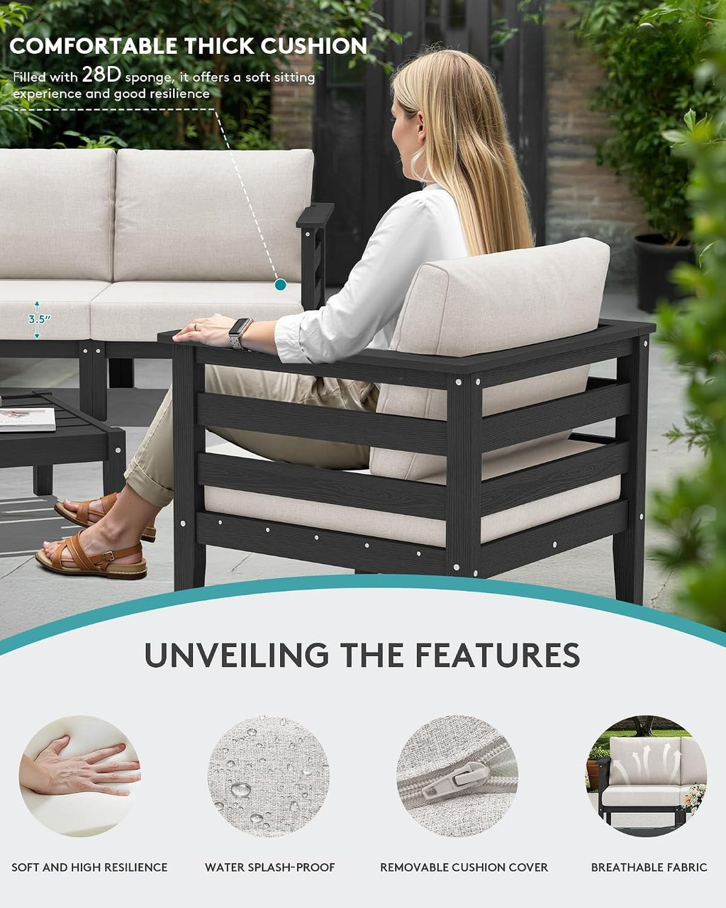 6 Piece HDPE Modular Patio Sofa Set