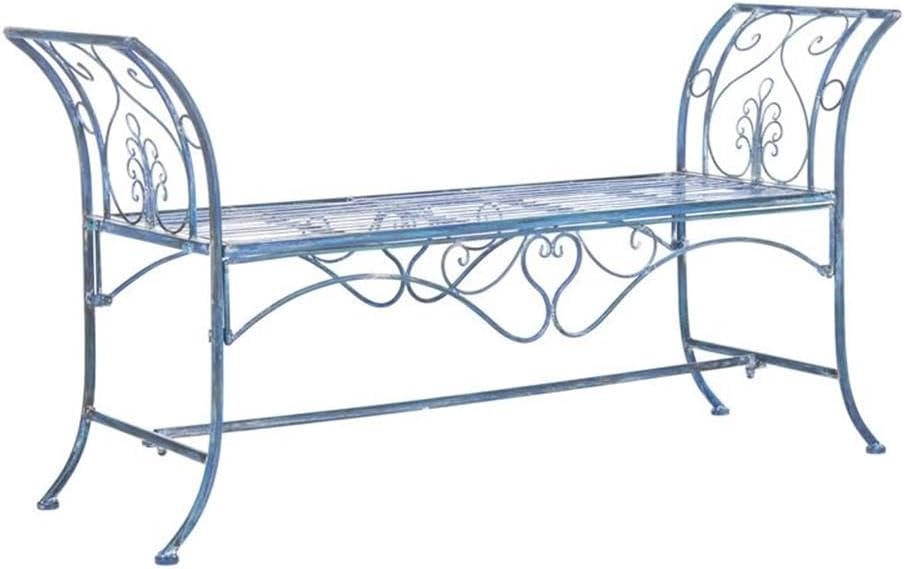 Antique Blue Victorian Wrought Iron Garden Bench
