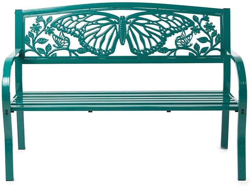 Teal Iron Butterfly All Season Garden Bench