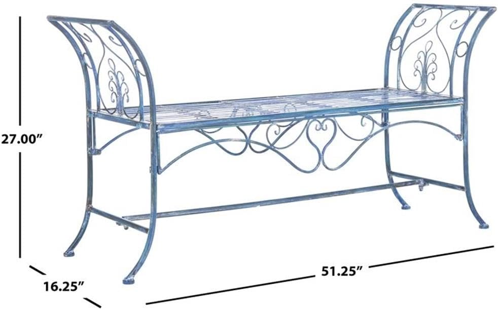 Antique Blue Victorian Wrought Iron Garden Bench
