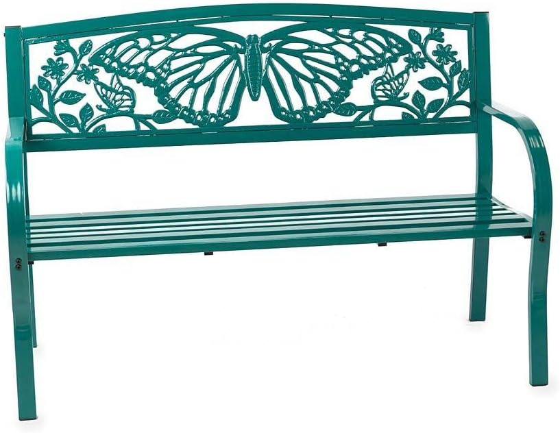 Teal Iron Butterfly All Season Garden Bench