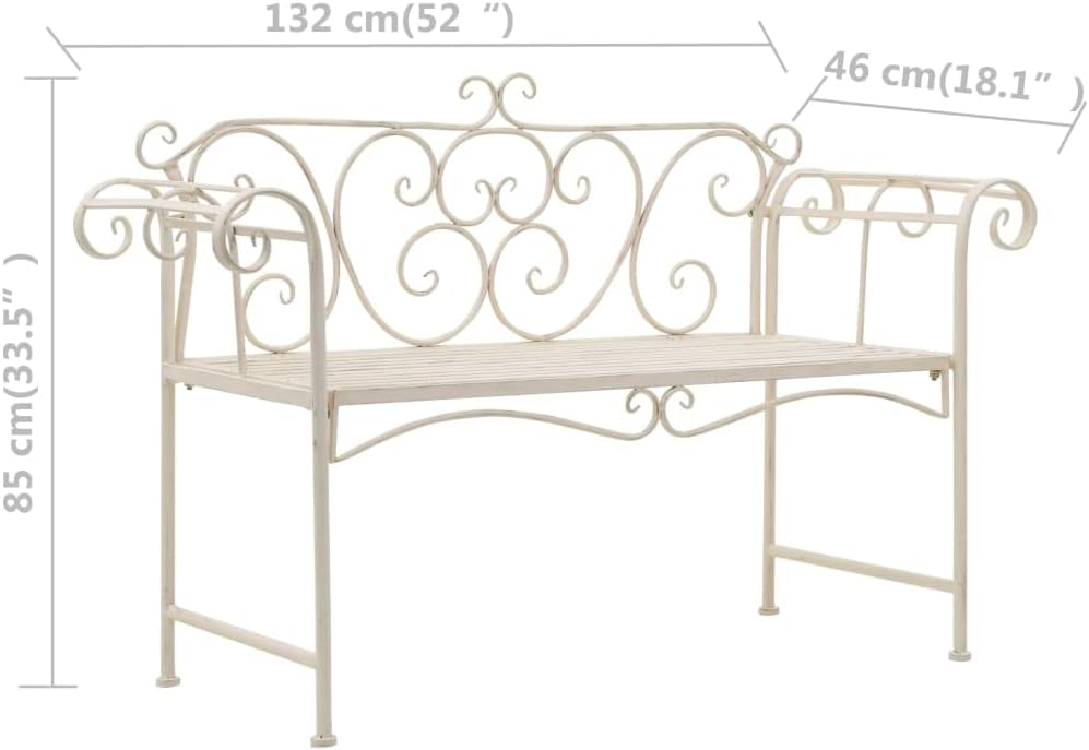Antique White Scroll Vintage Metal Garden Bench