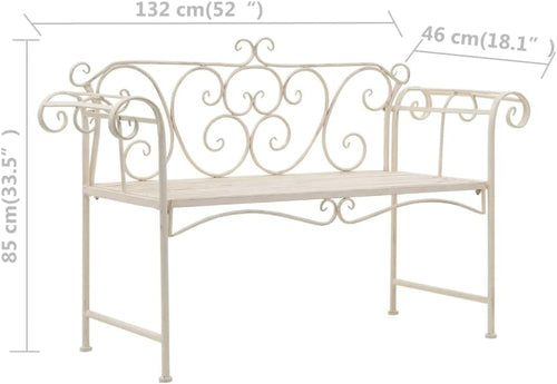 Antique White Scroll Vintage Metal Garden Bench
