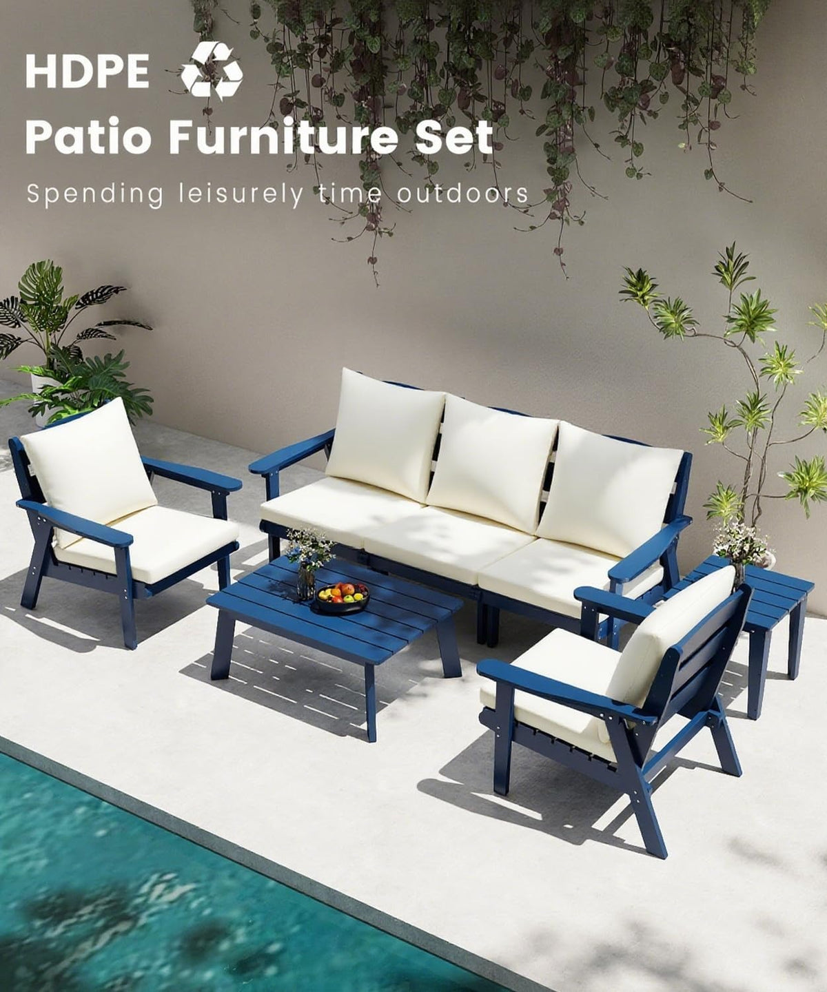 Navy HDPE 7 Piece Patio Sofa Set