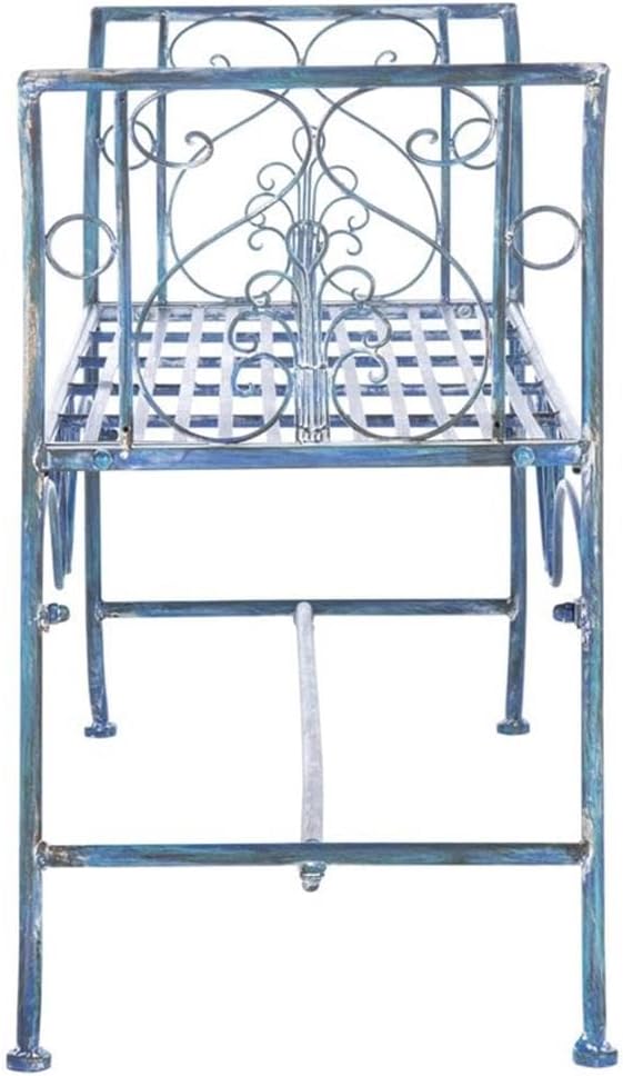 Antique Blue Victorian Wrought Iron Garden Bench