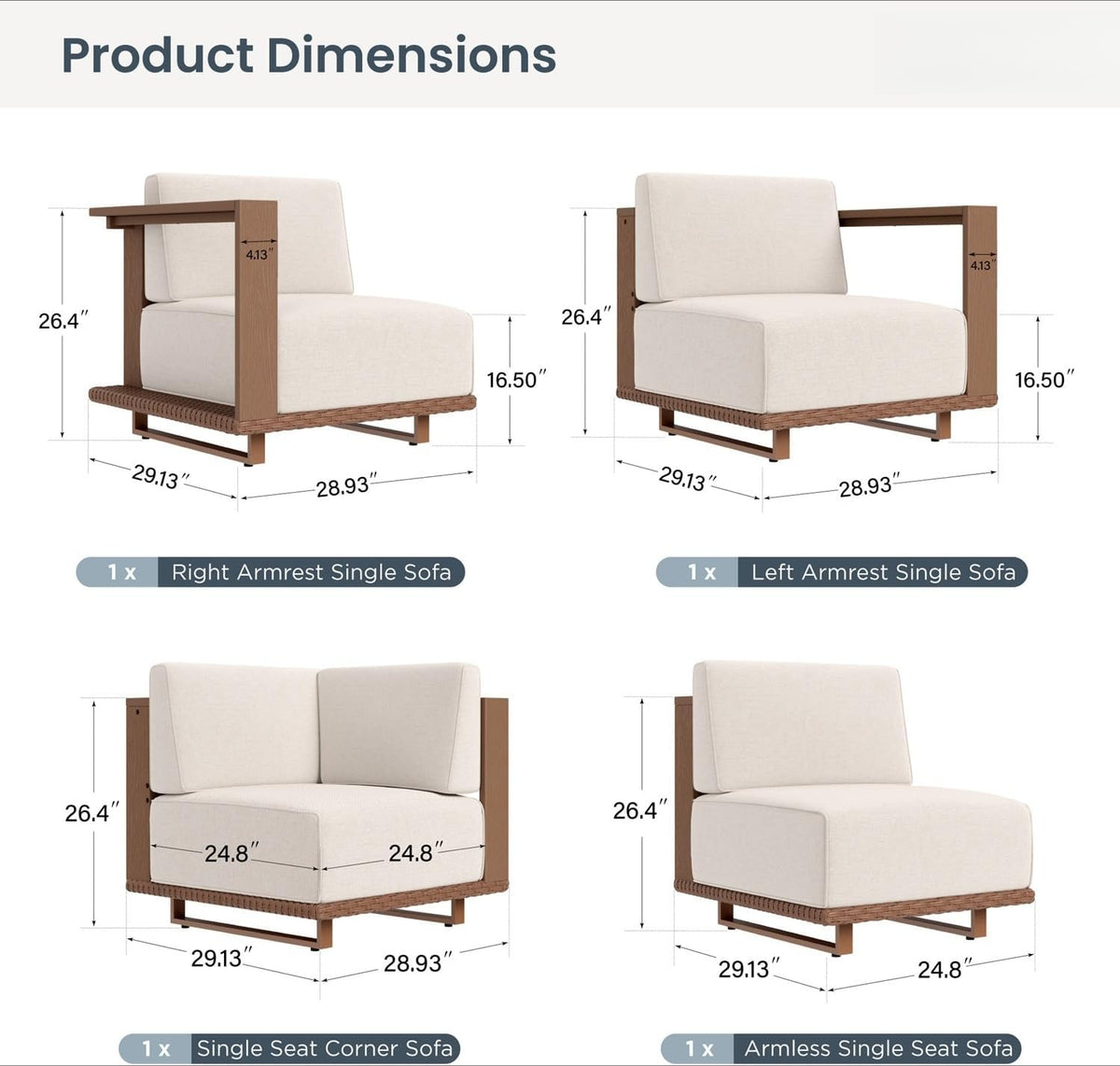 Beige HDPE 4 Piece L Shaped Patio Set