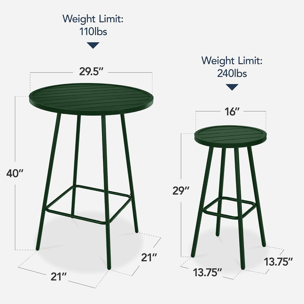 Dark Green Steel Bar Height Patio Bistro Set