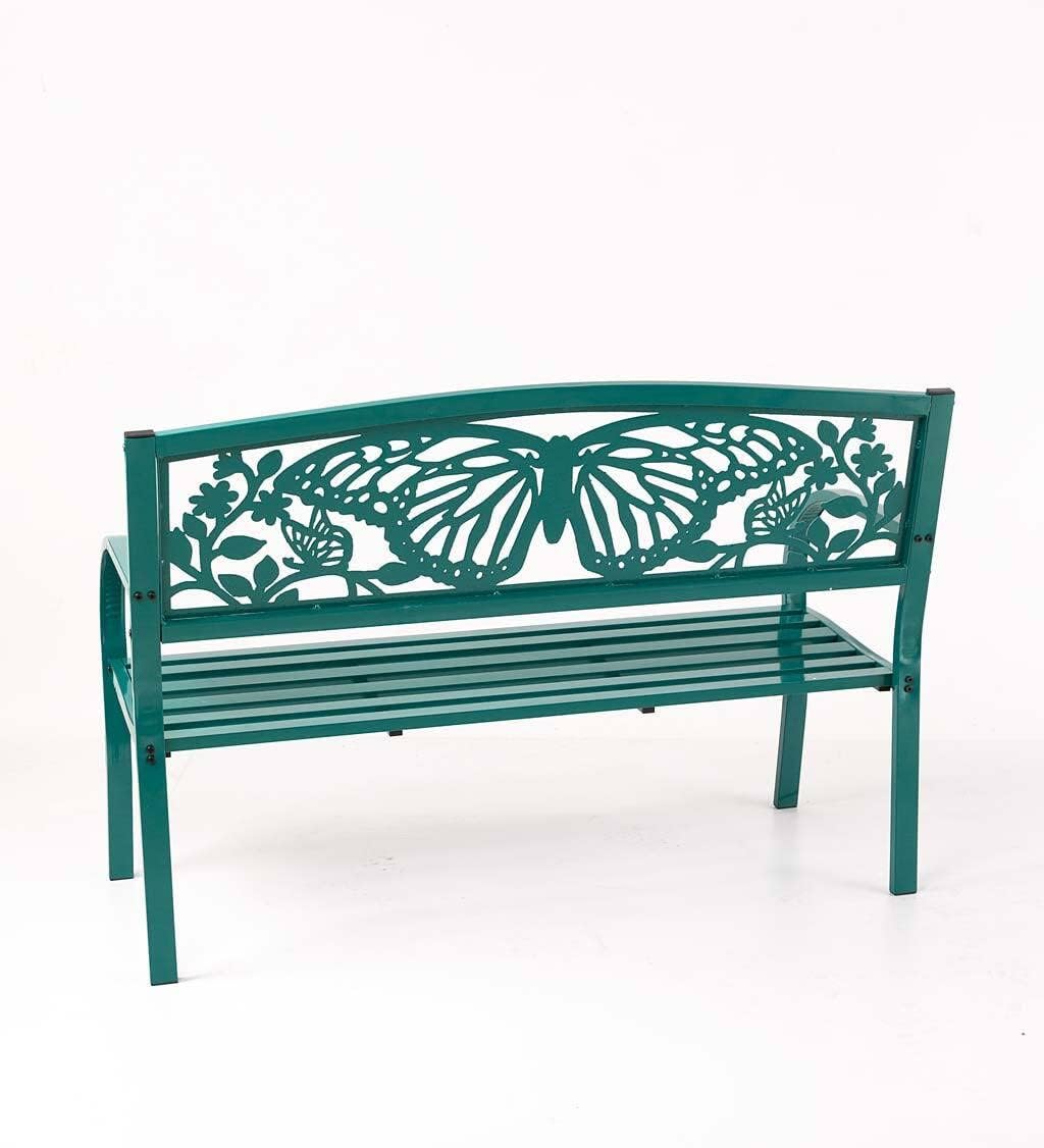 Teal Iron Butterfly All Season Garden Bench
