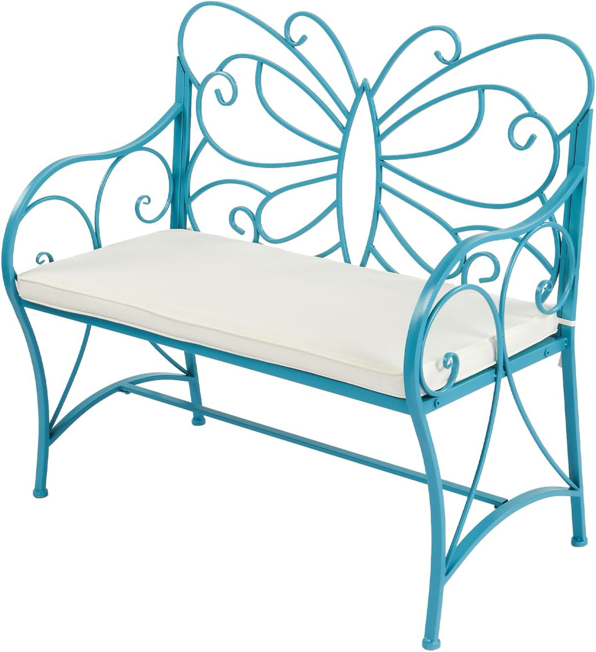 Blue Cast Iron Butterfly Outdoor Patio Bench