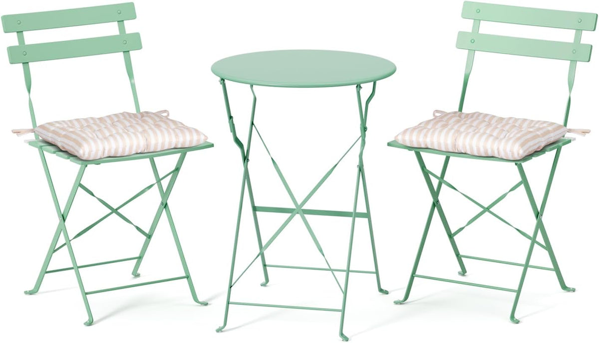 Green Steel Cushioned 3 Piece Patio Bistro Set