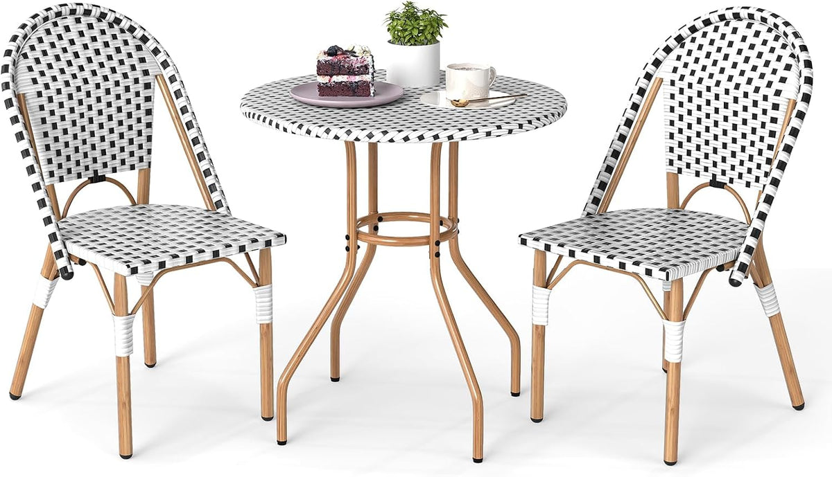 Wicker Metal 3 Piece French Patio Bistro Set
