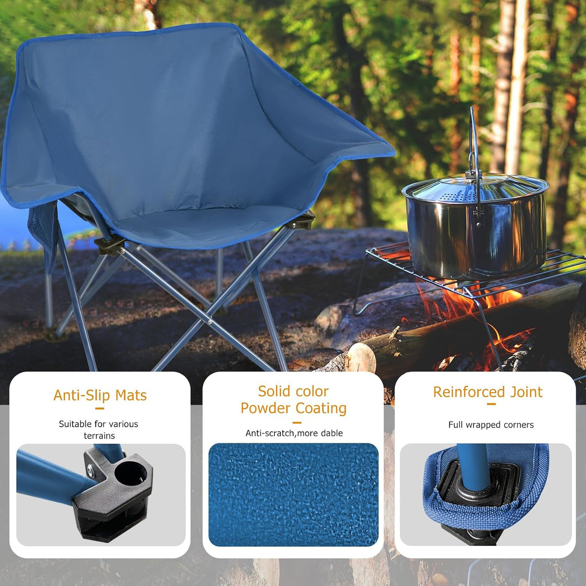 Blue Heavy Duty 4 Pack Folding Camping Chairs
