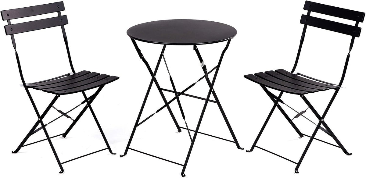 Black Steel Folding 3 Piece Patio Bistro Set