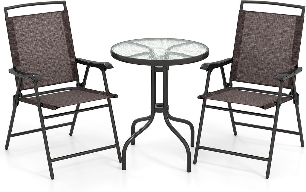 3 Piece Glass Top Foldable Patio Bistro Set