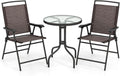 3 Piece Glass Top Foldable Patio Bistro Set