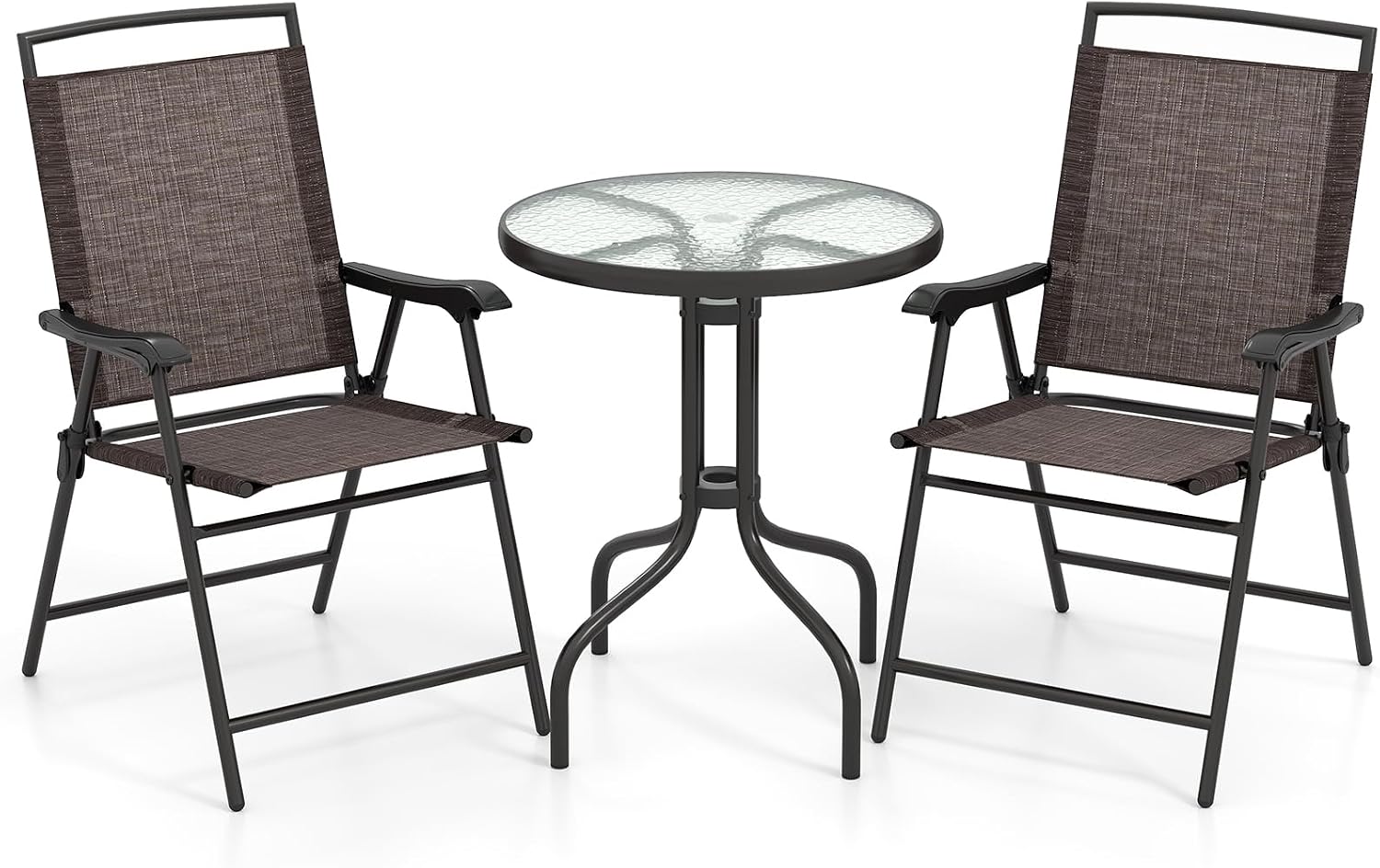 3 Piece Glass Top Foldable Patio Bistro Set