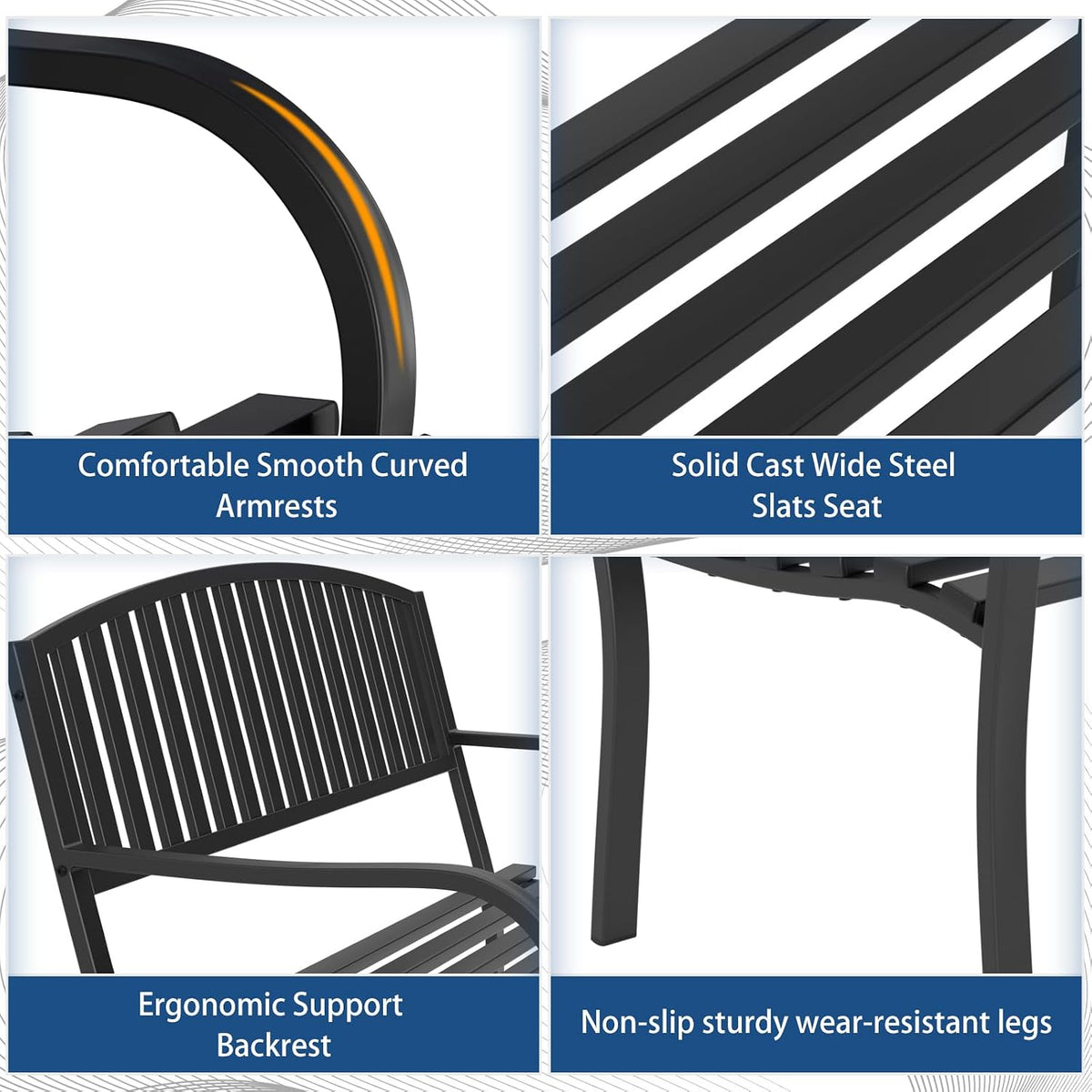 Wrought Iron Weatherproof Outdoor Garden Bench