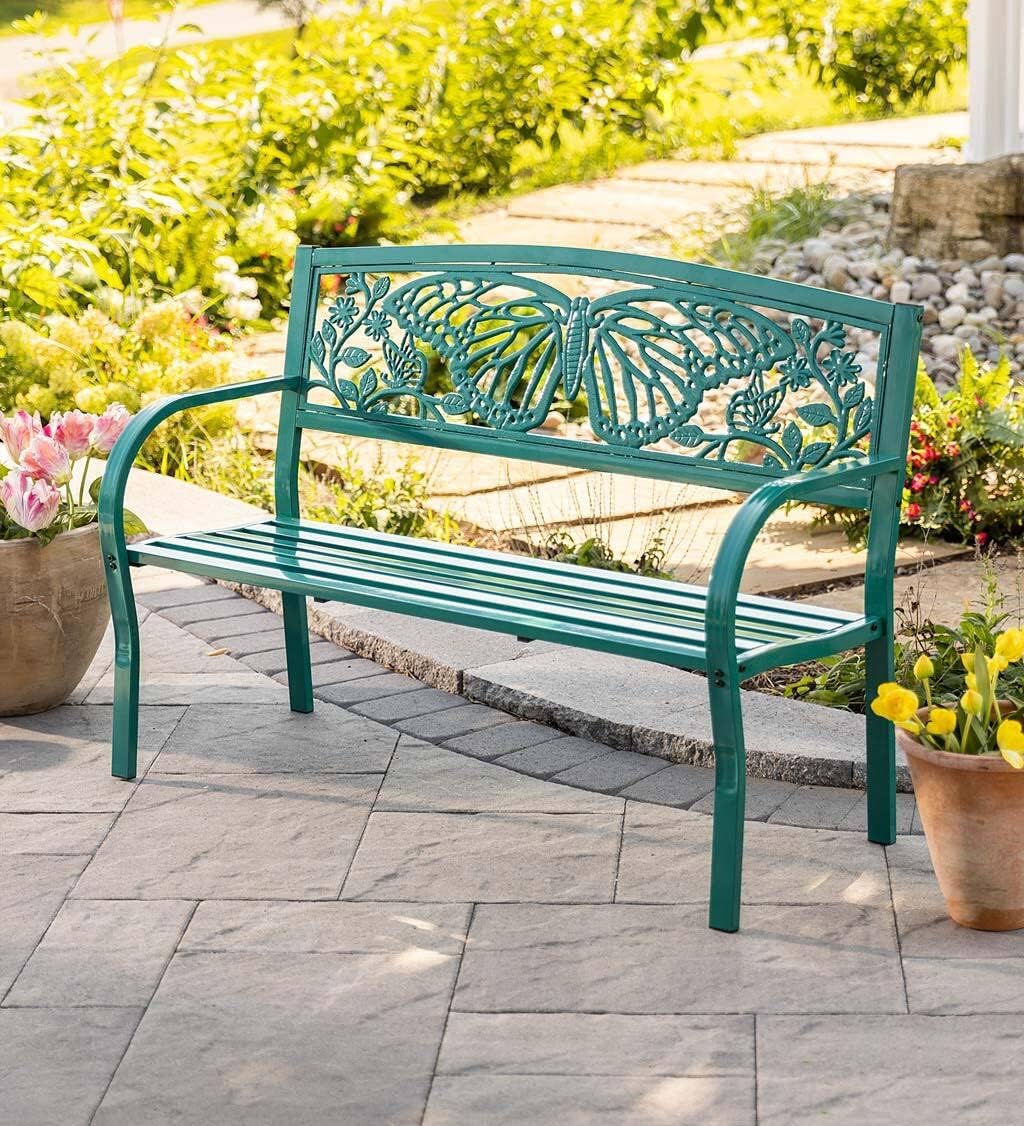Teal Iron Butterfly All Season Garden Bench