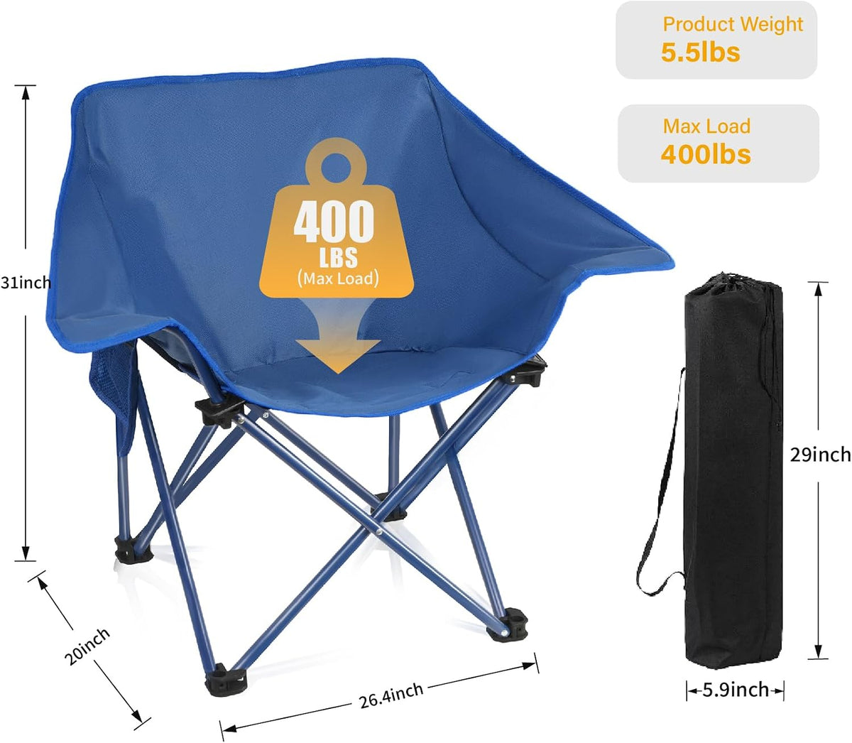 Blue Heavy Duty 4 Pack Folding Camping Chairs
