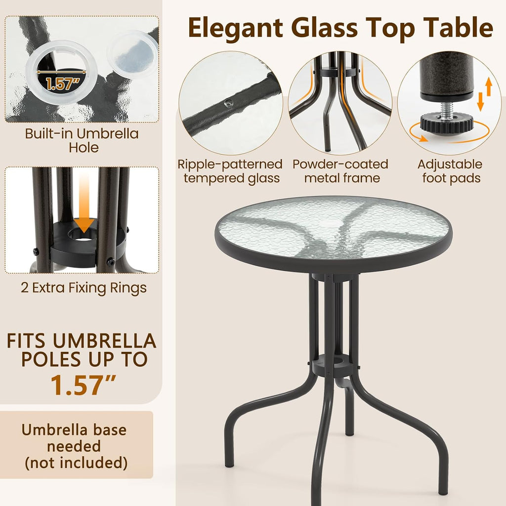 3 Piece Glass Top Foldable Patio Bistro Set