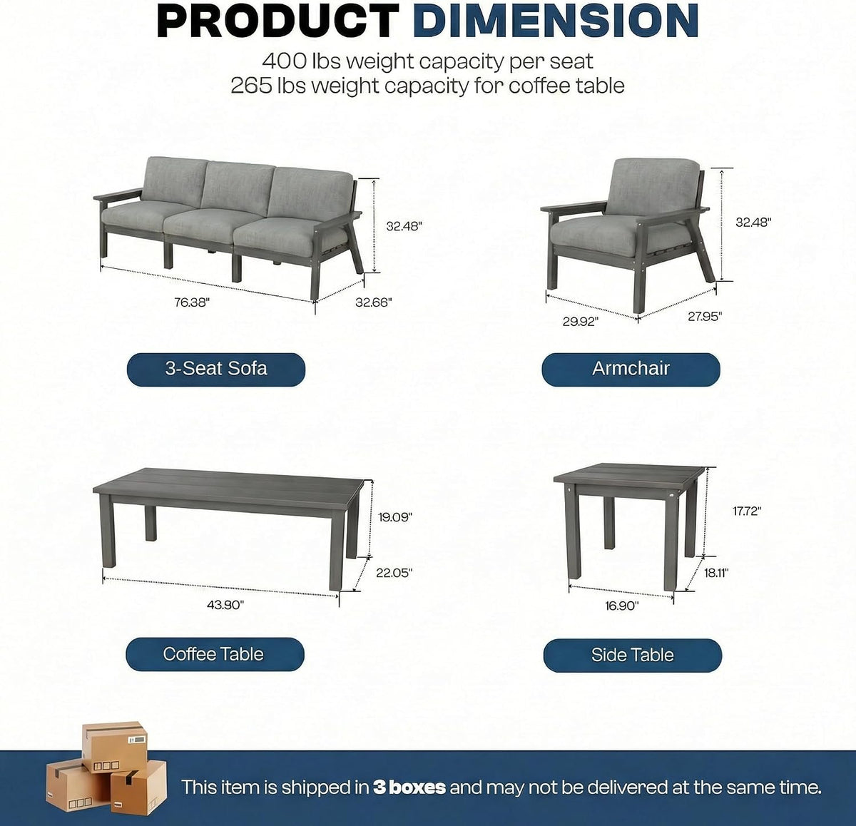Grey HDPE 4 Piece Patio Sofa Set
