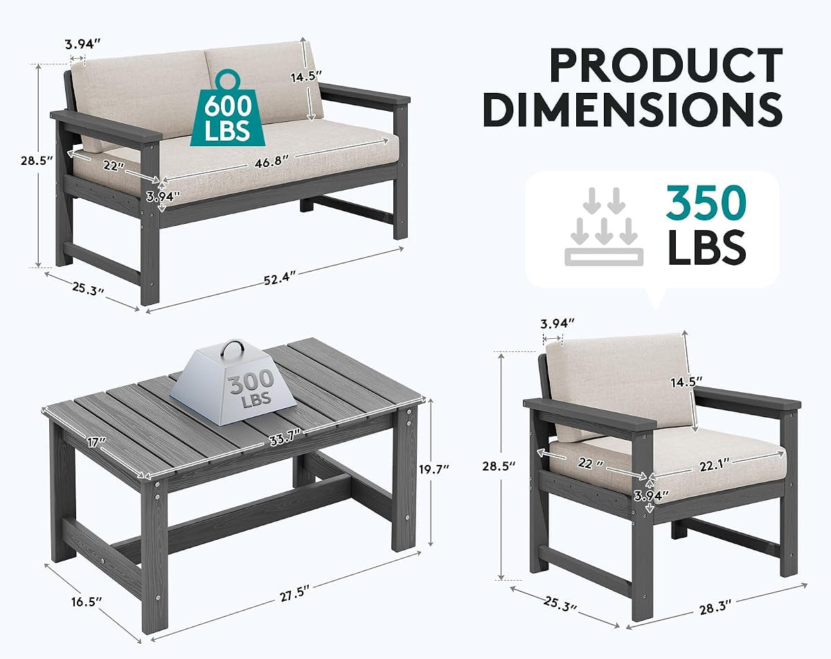 Grey HDPE 4 Piece Patio Sofa Set