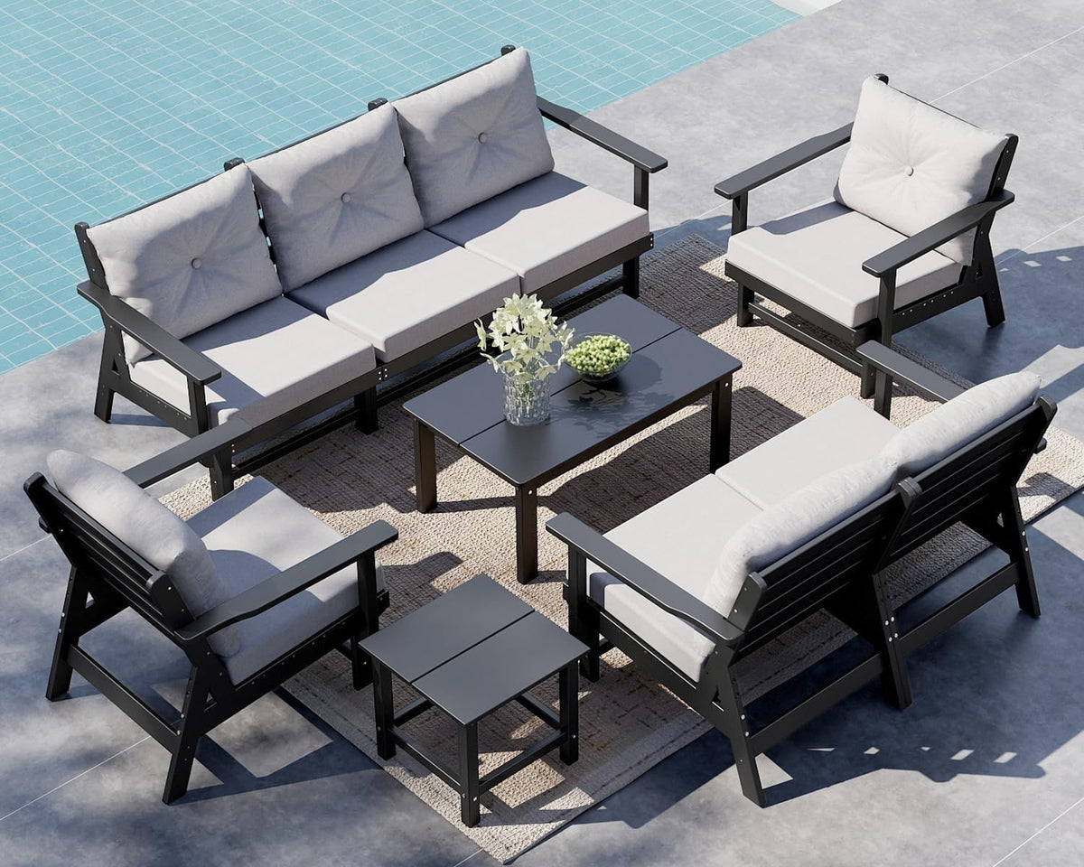 Black HDPE 9 Piece Patio Sofa Set