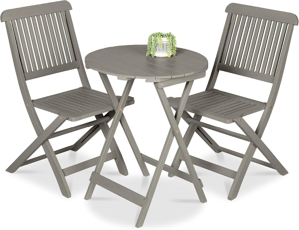 Gray Acacia Wood 3 Piece Patio Bistro Set