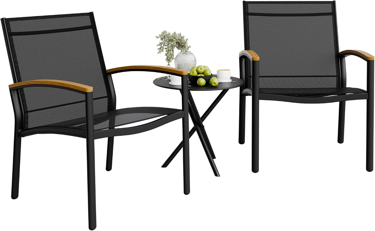 Black Textilene 3 Piece Patio Bistro Set