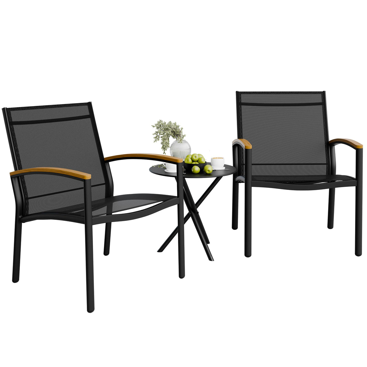 Black Textilene 3 Piece Patio Bistro Set