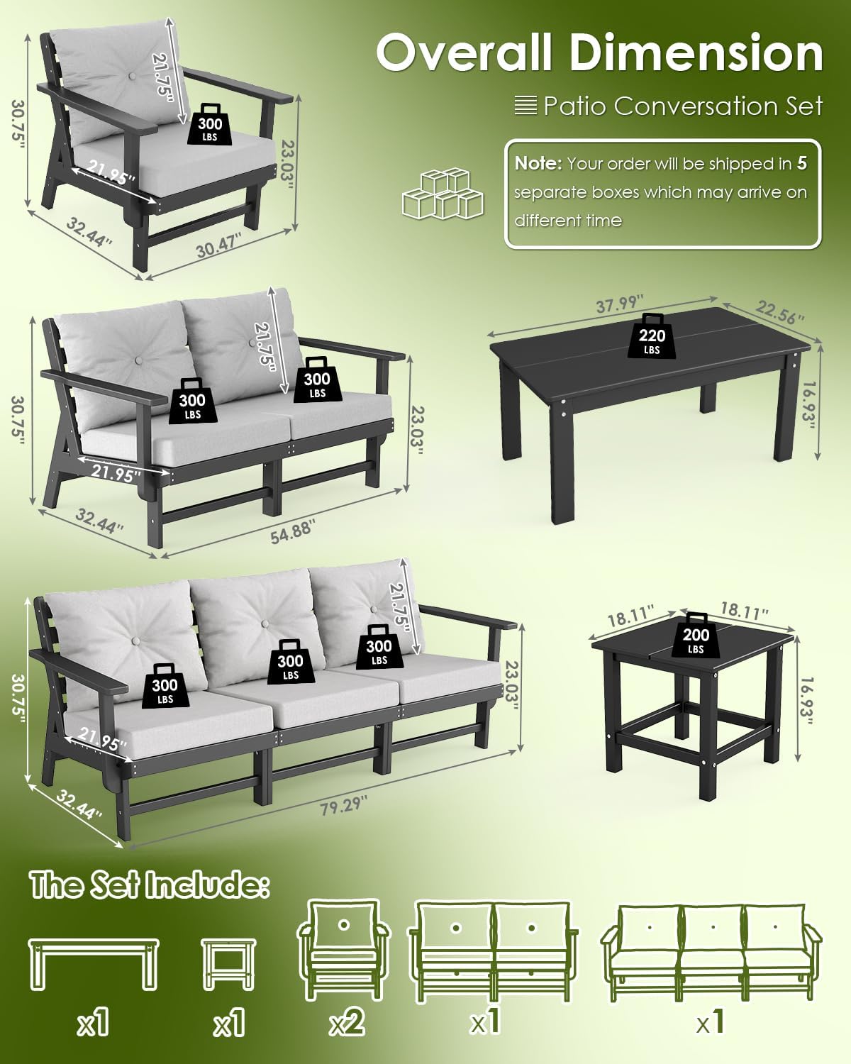Black HDPE 9 Piece Patio Sofa Set