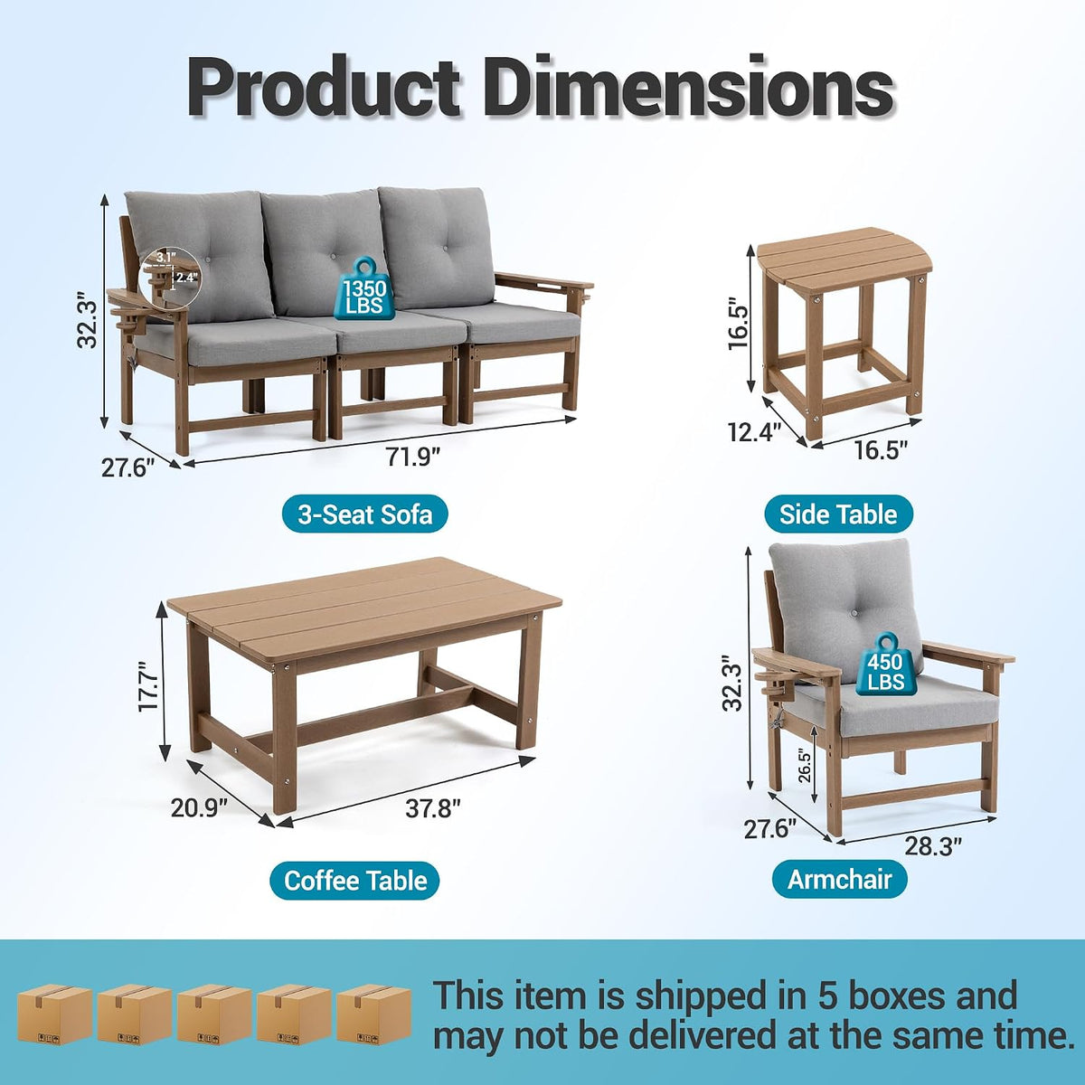 Brown HDPE 7 Piece Patio Sofa Set