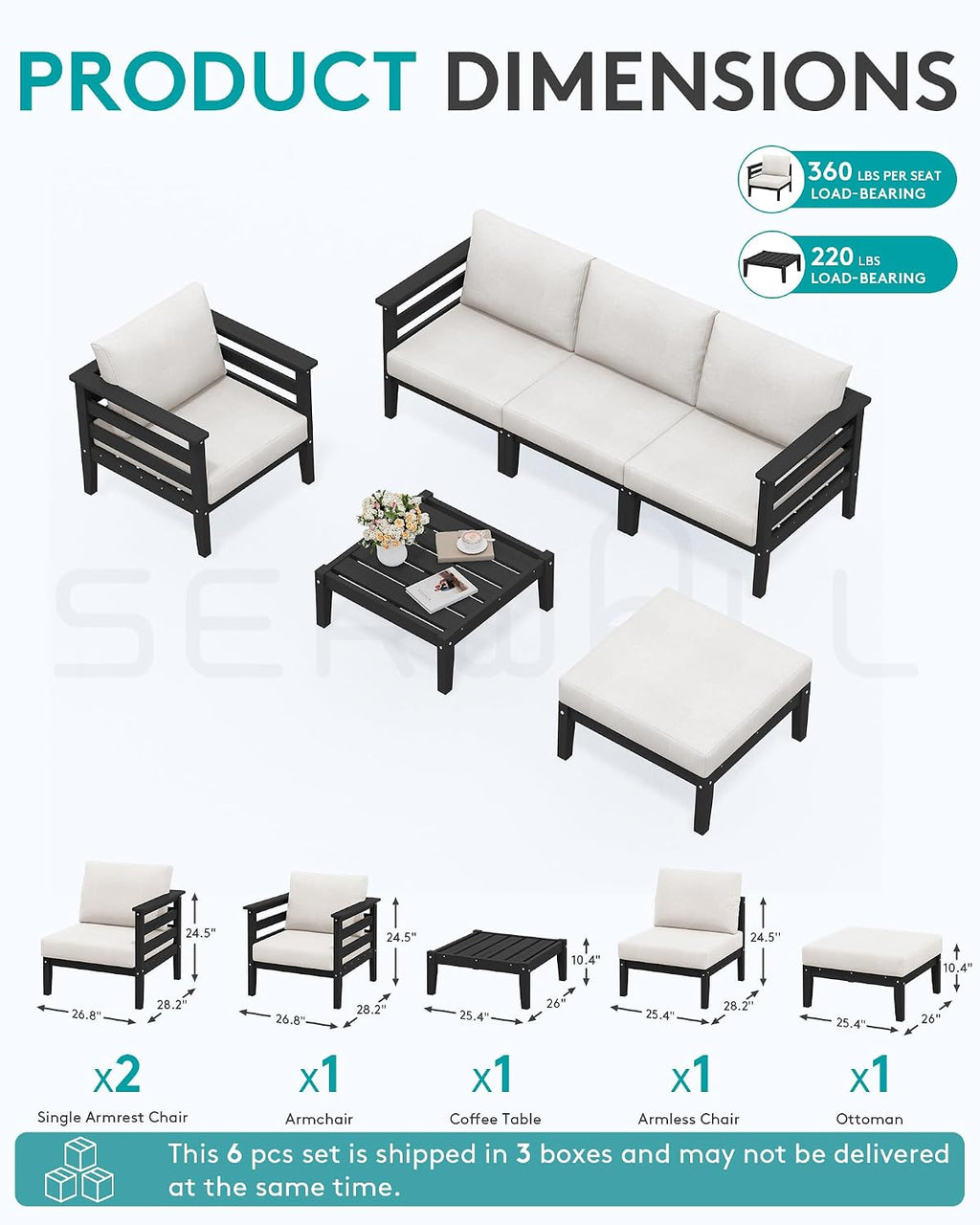 6 Piece HDPE Modular Patio Sofa Set