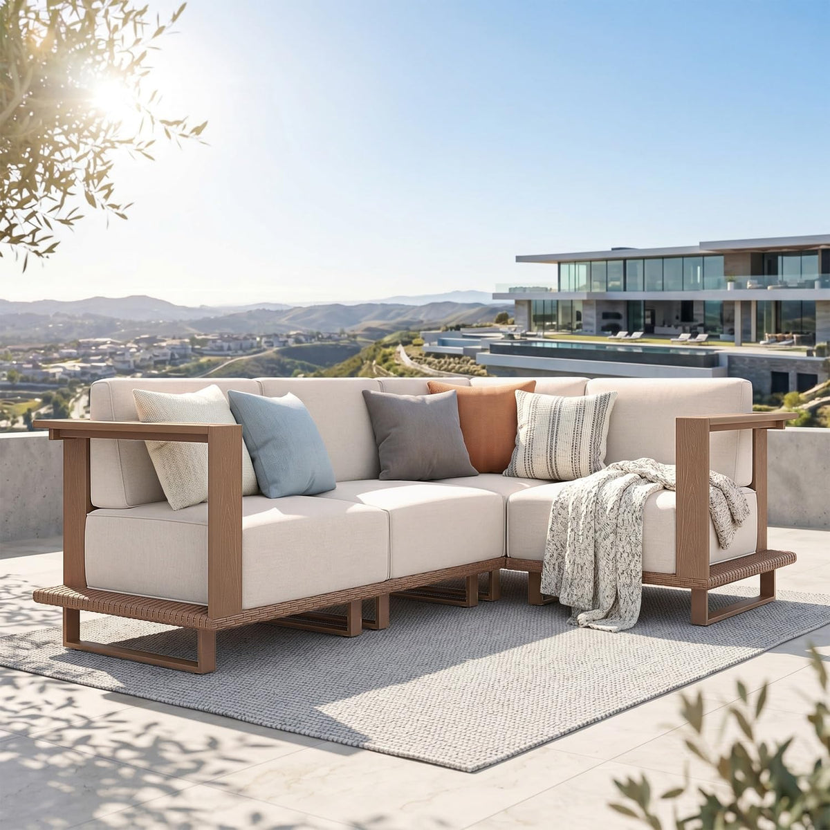 Beige HDPE 4 Piece L Shaped Patio Set