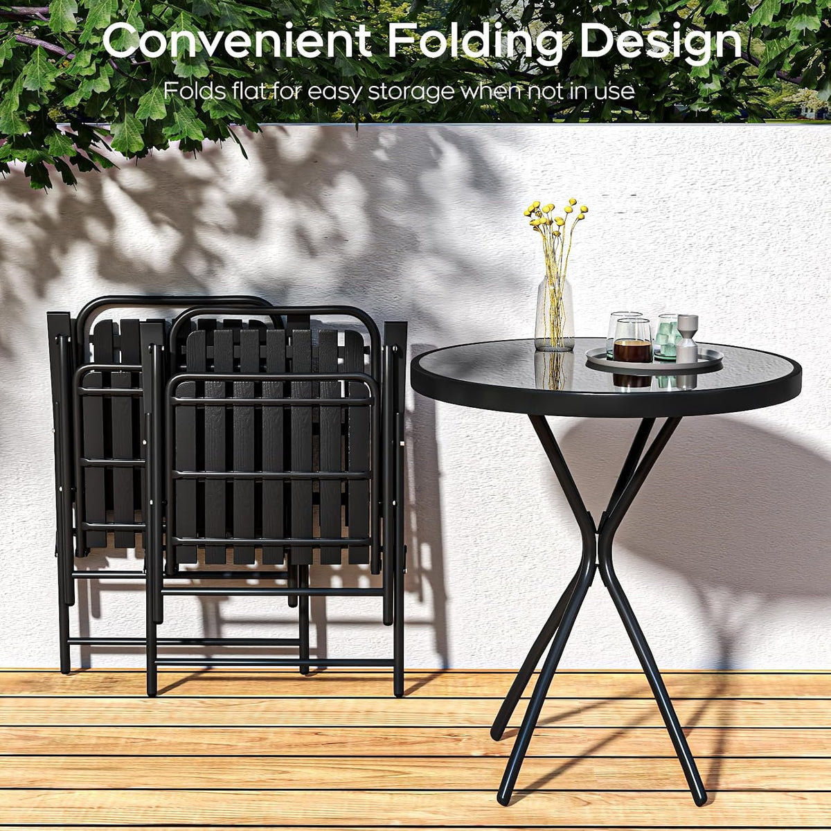 Foldable 3 Piece Outdoor Patio Bistro Set