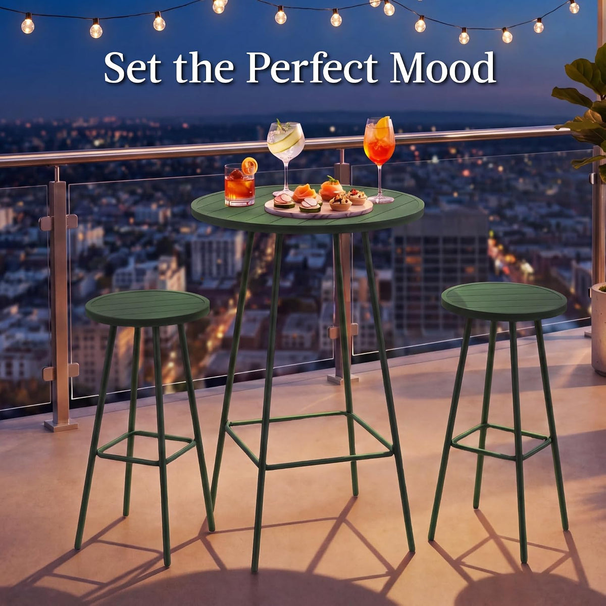 Dark Green Steel Bar Height Patio Bistro Set