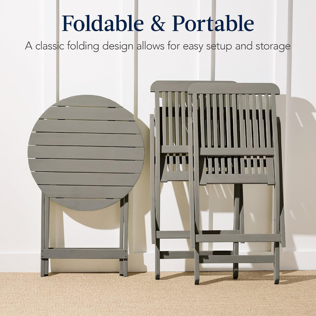 Gray Acacia Wood 3 Piece Patio Bistro Set
