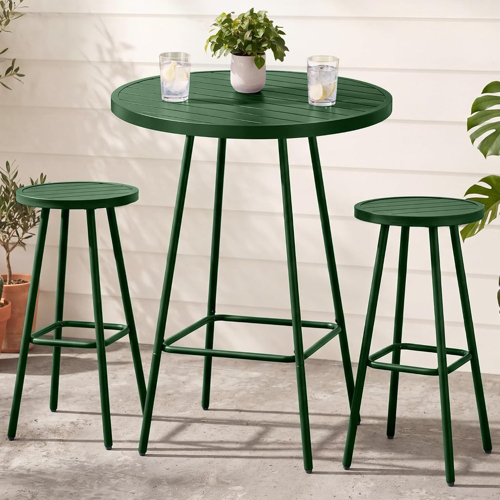 Dark Green Steel Bar Height Patio Bistro Set