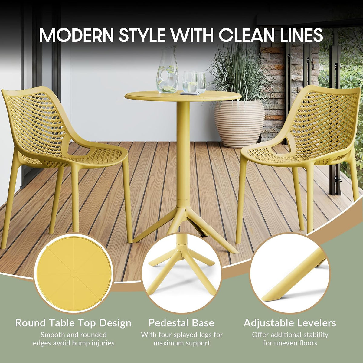 Yellow Resin 3 Piece Patio Bistro Set