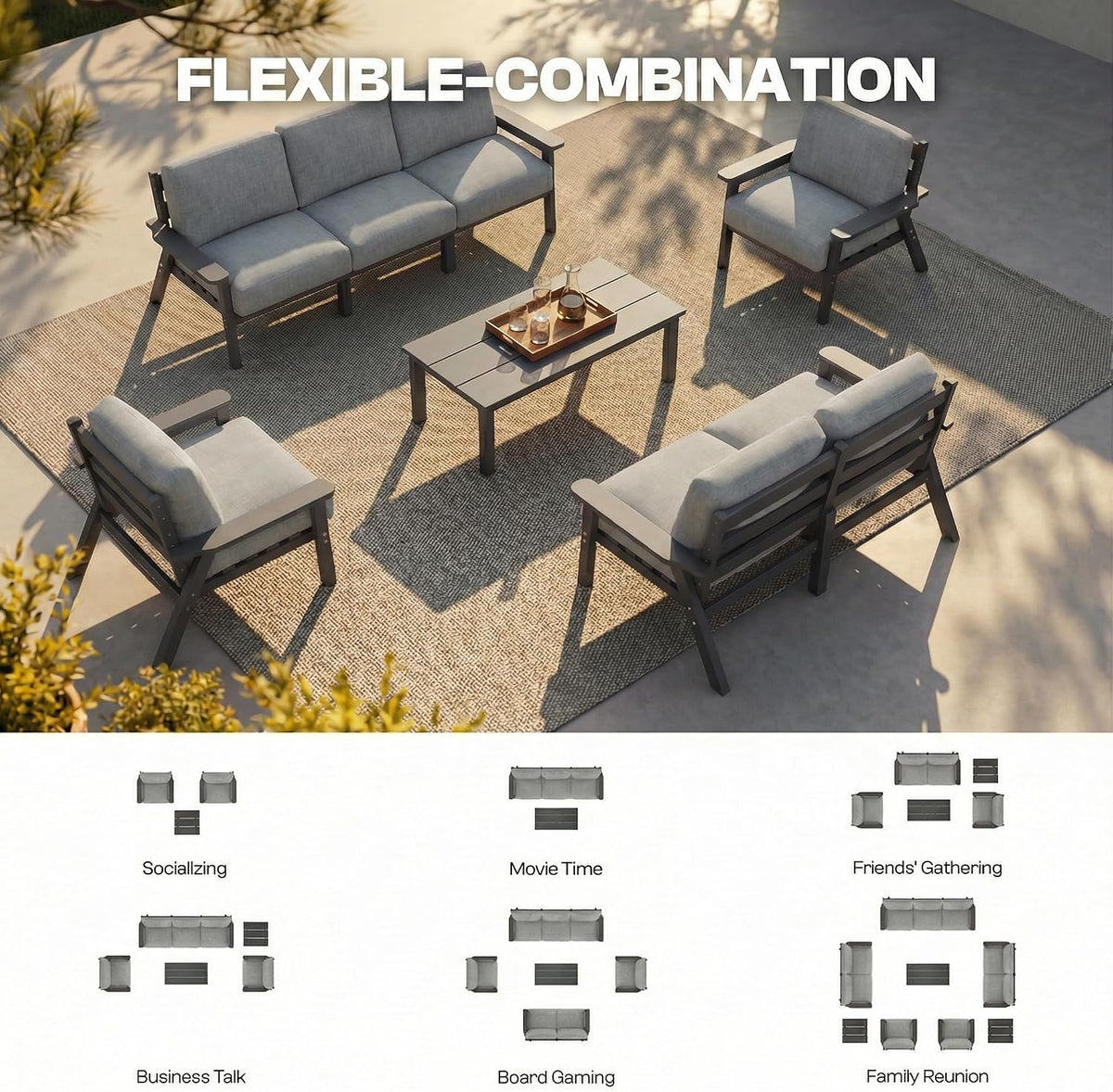 Grey HDPE 4 Piece Patio Sofa Set