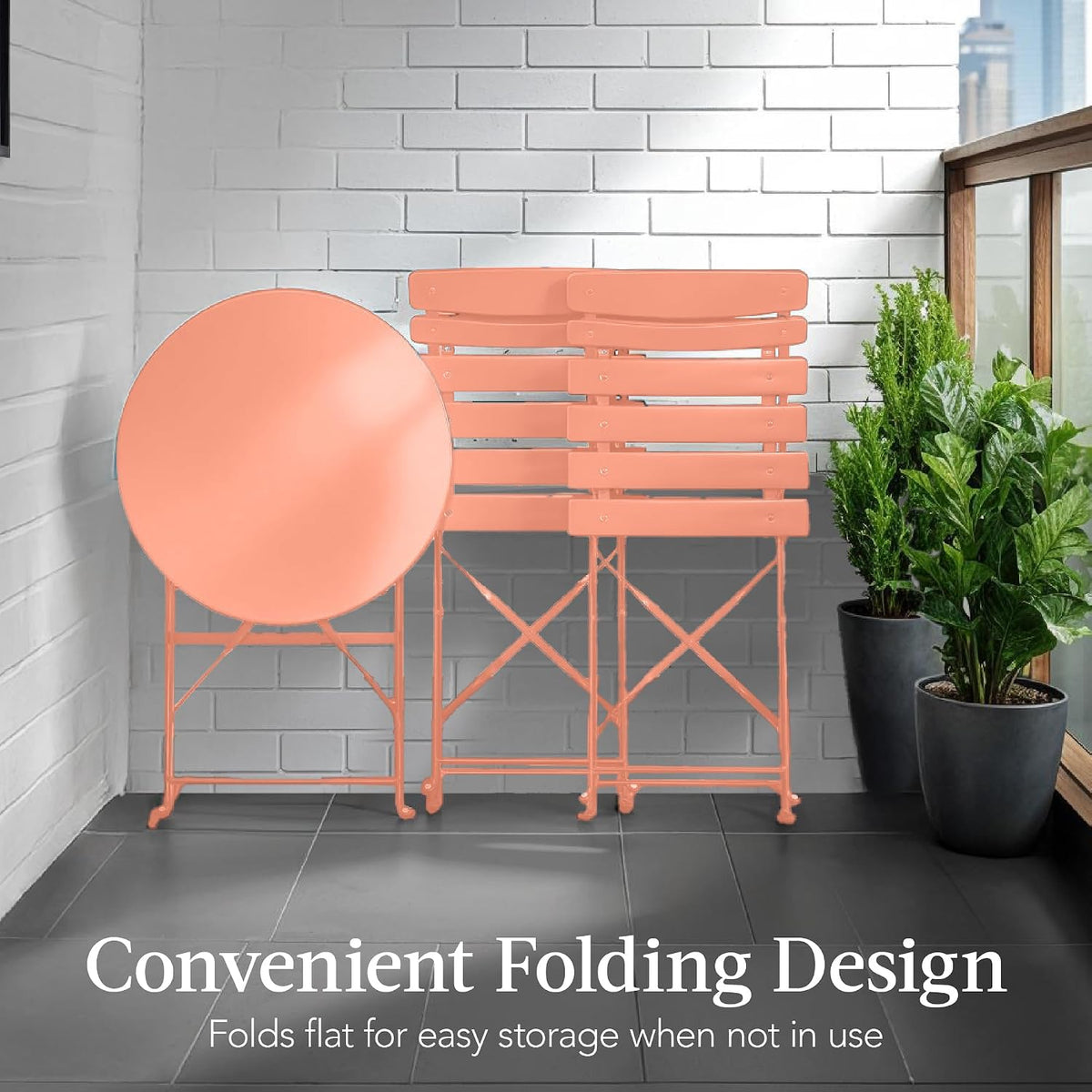 Coral Steel Folding 3 Piece Patio Bistro Set