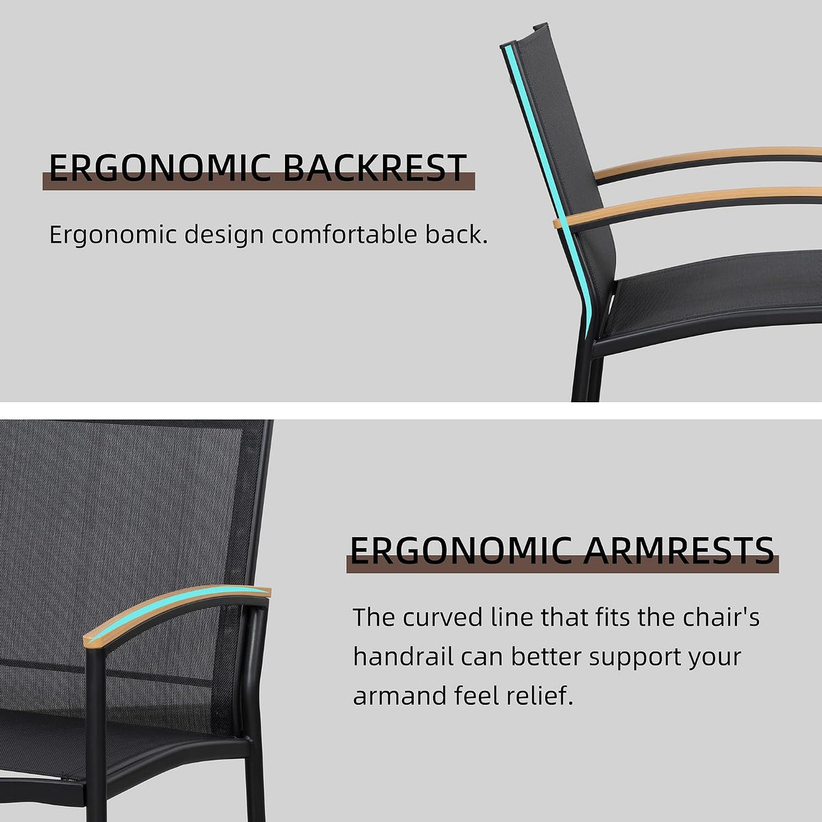 Black Textilene 3 Piece Patio Bistro Set