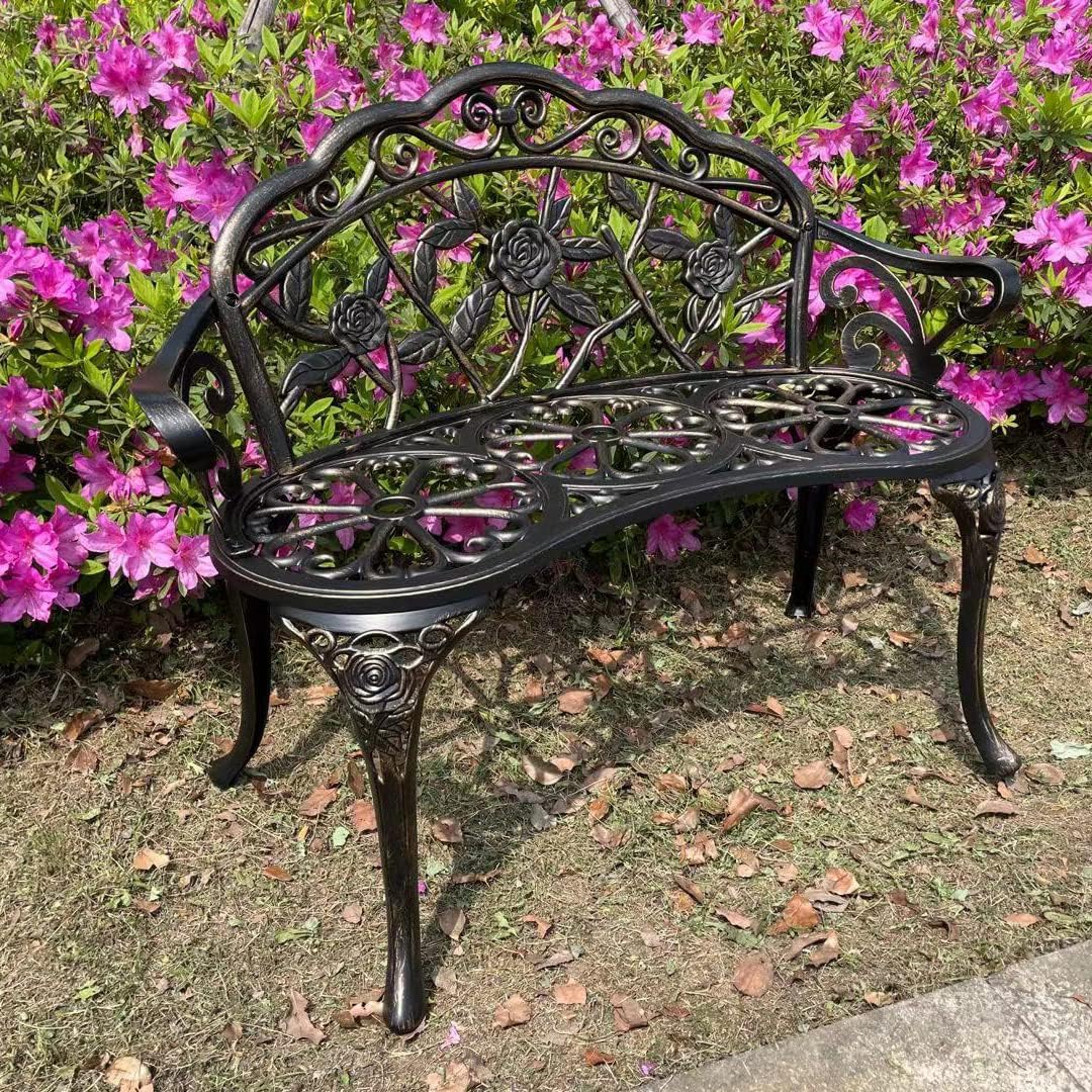 Copper Cast Aluminum Carved Patio Bench