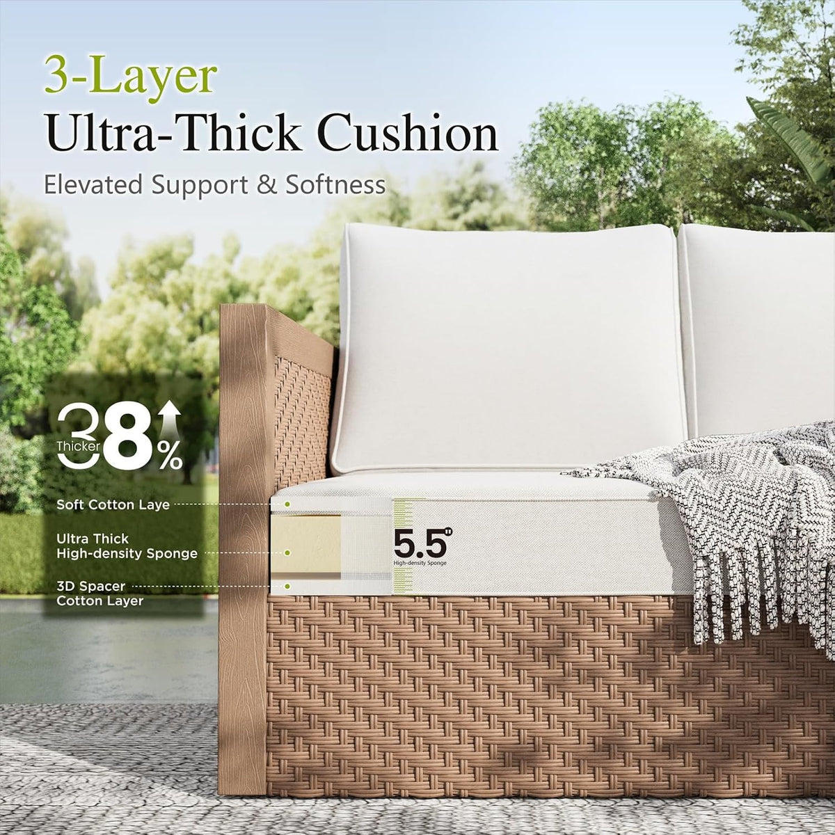 Beige HDPE 6 Piece Patio Sofa Set