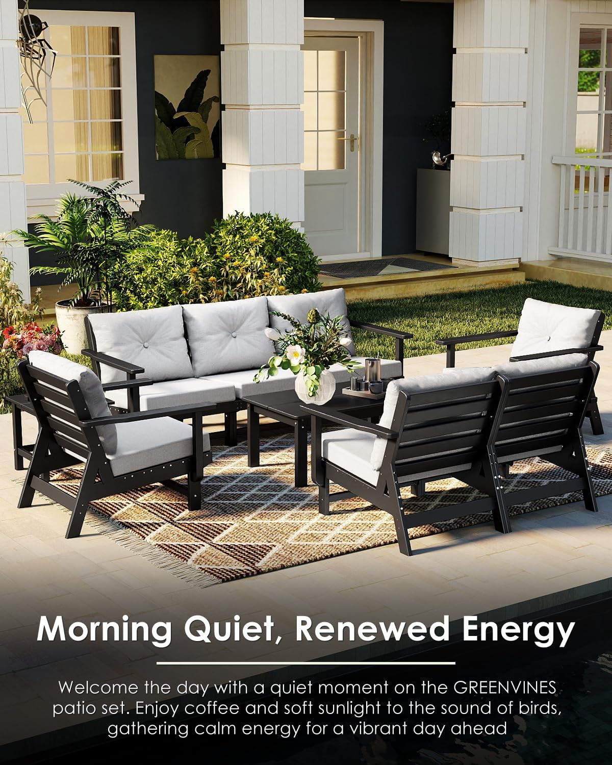 Black HDPE 9 Piece Patio Sofa Set