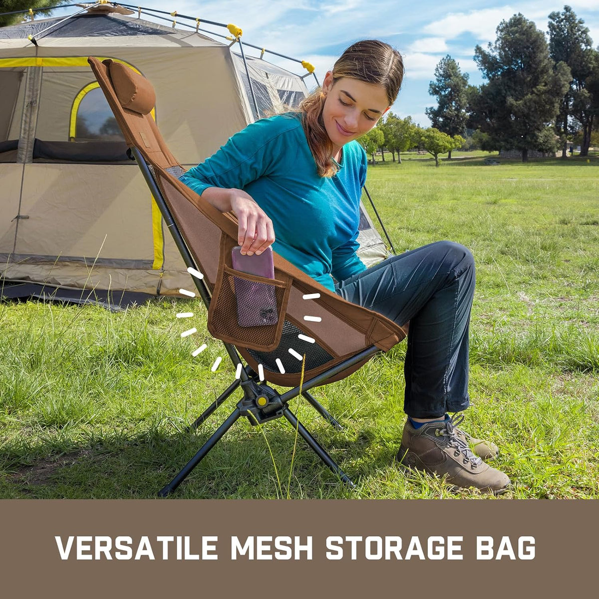 Brown Foldable Portable Camping Rocking Chair