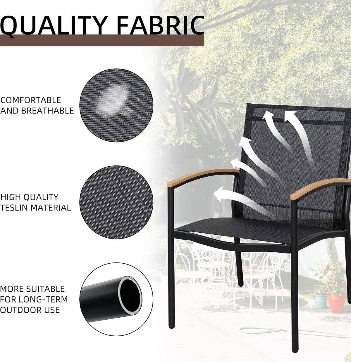 Black Textilene 3 Piece Patio Bistro Set